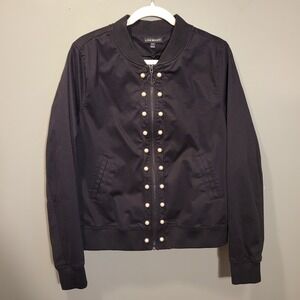 Bomber Jacket Faux Pearls Ruched Back Streetwear, Women's Size 14 16, Black